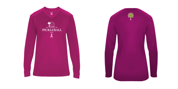 2025 - OPTION 1 - Special Edition Dink for Pink Islandwalk Pickleball Ladies Performance Long Sleeve T-Shirt - Small Front Chest Logo