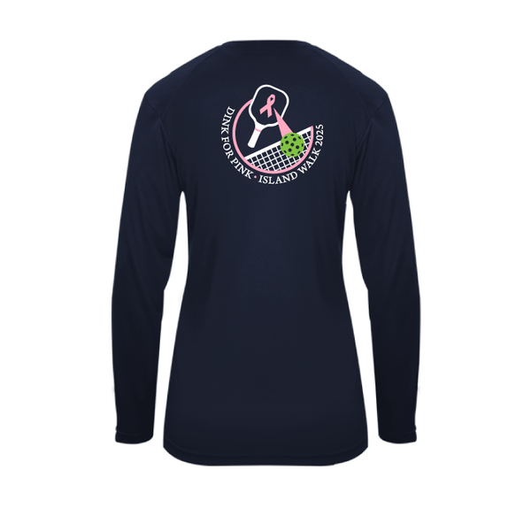2025 - OPTION 2 - Special Edition Dink for Pink Islandwalk Pickleball Ladies Performance Long Sleeve T-Shirt - Small Front Chest Logo