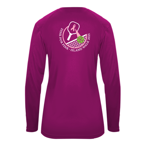 2025 - OPTION 2 - Special Edition Dink for Pink Islandwalk Pickleball Ladies Performance Long Sleeve T-Shirt - Small Front Chest Logo