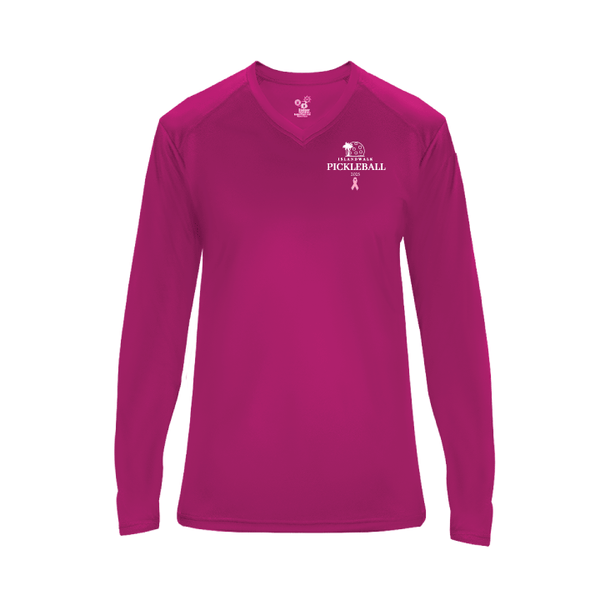 2025 - OPTION 2 - Special Edition Dink for Pink Islandwalk Pickleball Ladies Performance Long Sleeve T-Shirt - Small Front Chest Logo