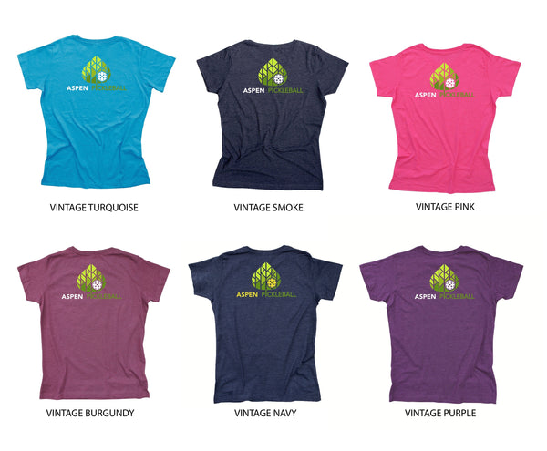 Aspen Pickleball Ladies Vintage Casual Cotton Blend T-Shirt - Back Logo
