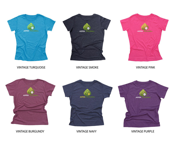 Aspen Pickleball Ladies Vintage Casual Cotton Blend T-Shirt - Front Logo