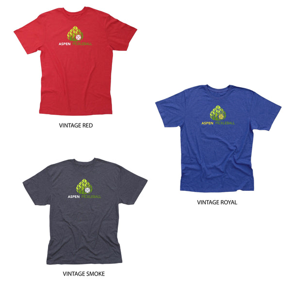 Aspen Pickleball Men's Vintage Casual Cotton Blend T-Shirt - Front Logo