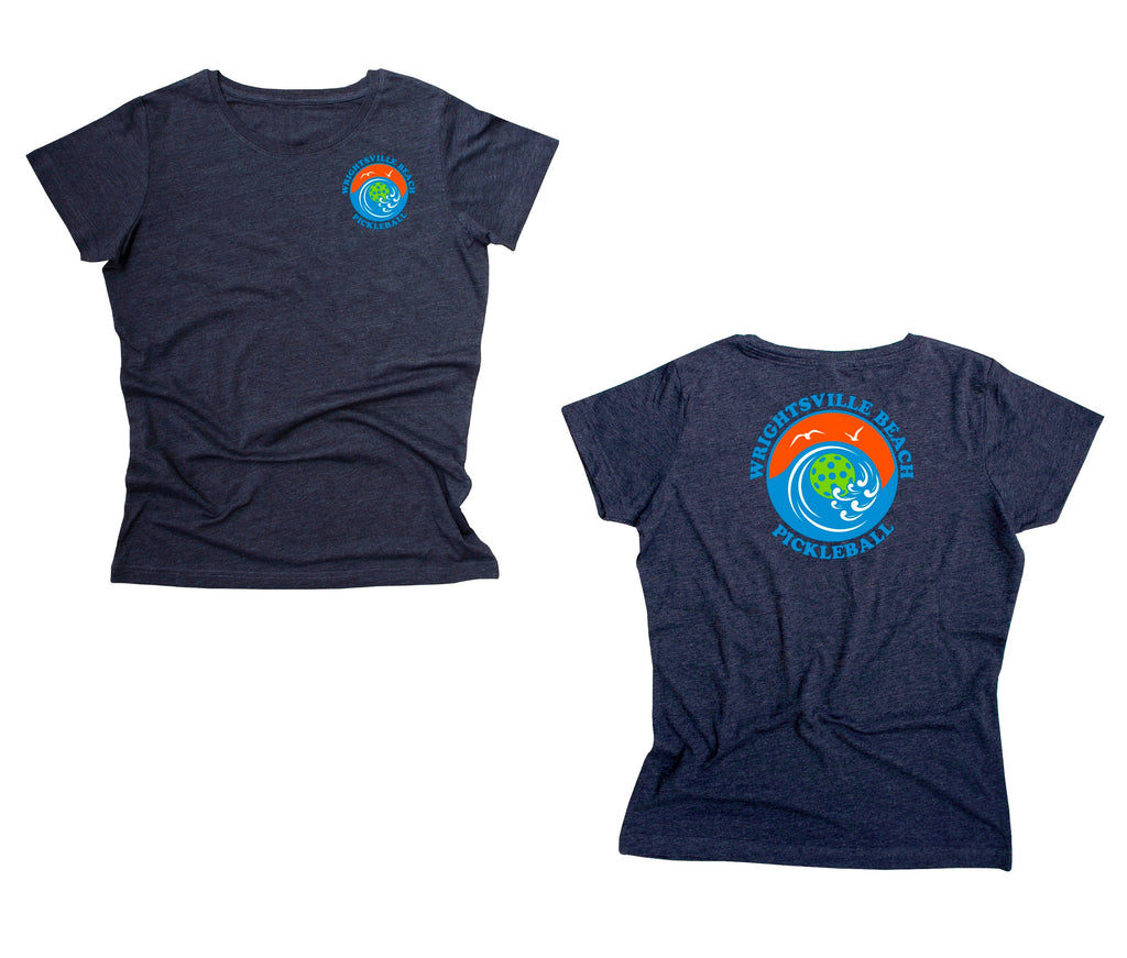 Wrightsville Beach Pickleball Ladies Vintage Casual Cotton Blend T-Shirt - Front Chest AND Back Logo