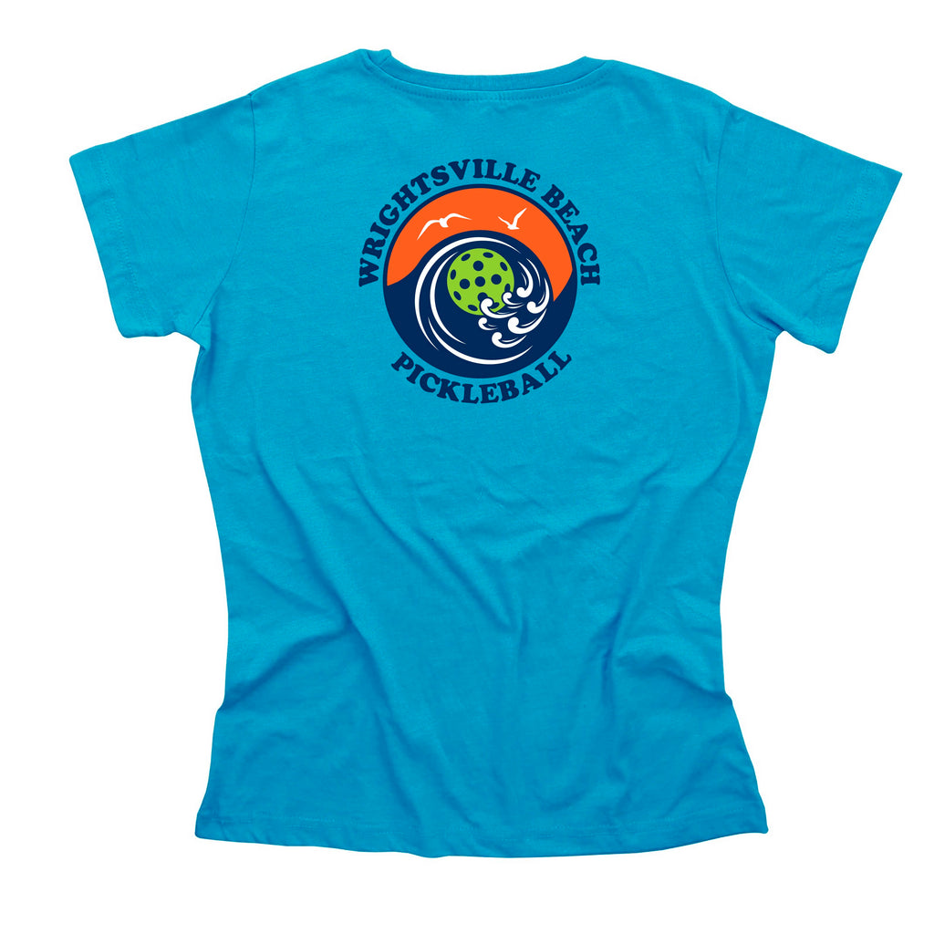 Wrightsville Beach Pickleball Ladies Vintage Casual Cotton Blend T-Shirt - Back Logo