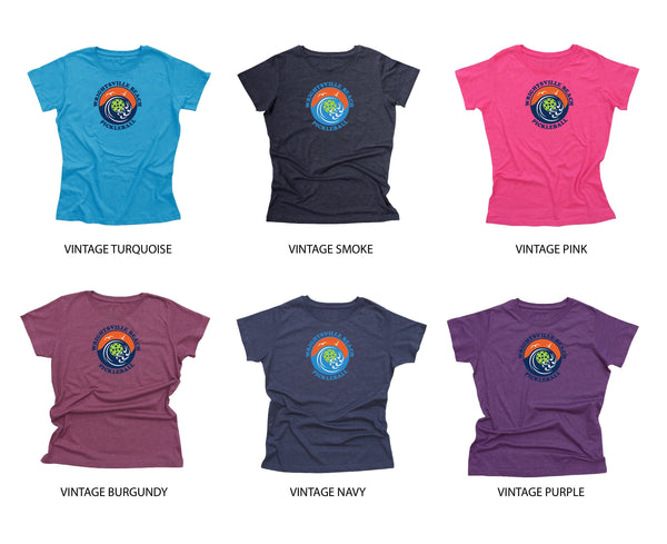 Wrightsville Beach Pickleball Ladies Vintage Casual Cotton Blend T-Shirt - Front Logo