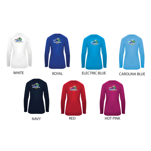 Kings Gate Pickleball Club Ladies Performance Long Sleeve Shirt - Option 2 front and back logo