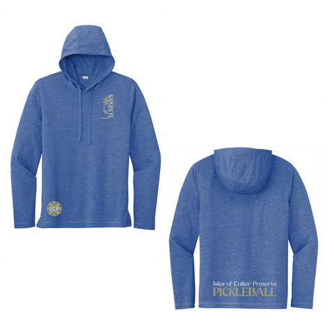 Isles Pickleball Men's Long Sleeve Hoodie Shirt 2025 Logo - Royal Heather Gold / Silver