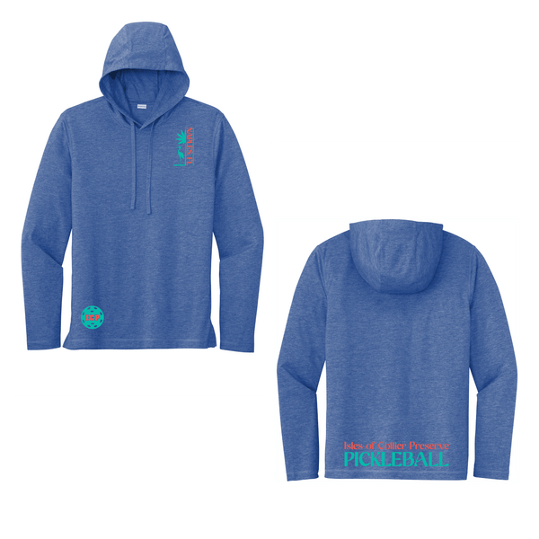 Isles Pickleball Men's Long Sleeve Hoodie Shirt 2025 Logo - Royal Heather Orange / Mint