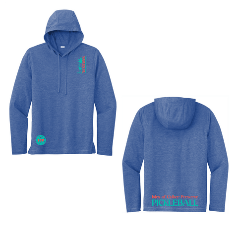 Isles Pickleball Men's Long Sleeve Hoodie Shirt 2025 Logo - Royal Heather Orange / Mint