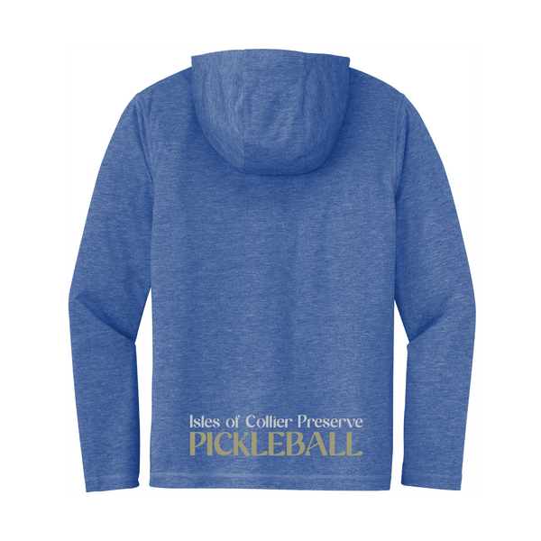 Isles Pickleball Men's Long Sleeve Hoodie Shirt 2025 Logo - Royal Heather Gold / Silver