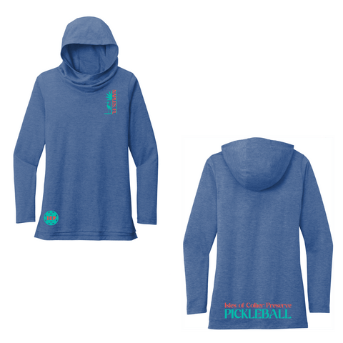 Isles Pickleball Ladies Long Sleeve Hoodie Shirt 2025 Logo - Royal Heather Orange / Mint