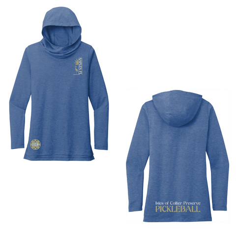 Isles Pickleball Ladies Long Sleeve Hoodie Shirt 2025 Logo - Royal Heather Gold / Silver