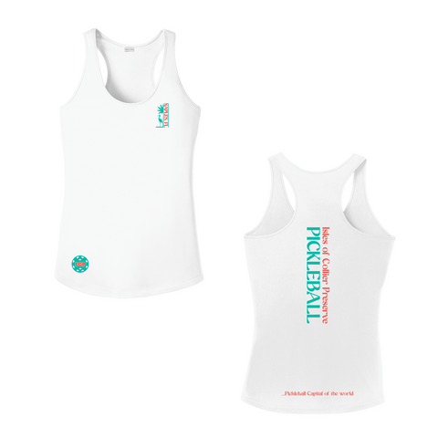 Isles Pickleball Ladies Racerback Shirt 2025 Logo - White