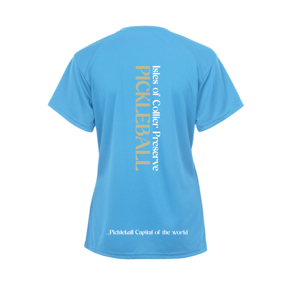 Isles Pickleball Ladies Short Sleeve V-Neck Shirt 2025 Logo - Carolina Blue