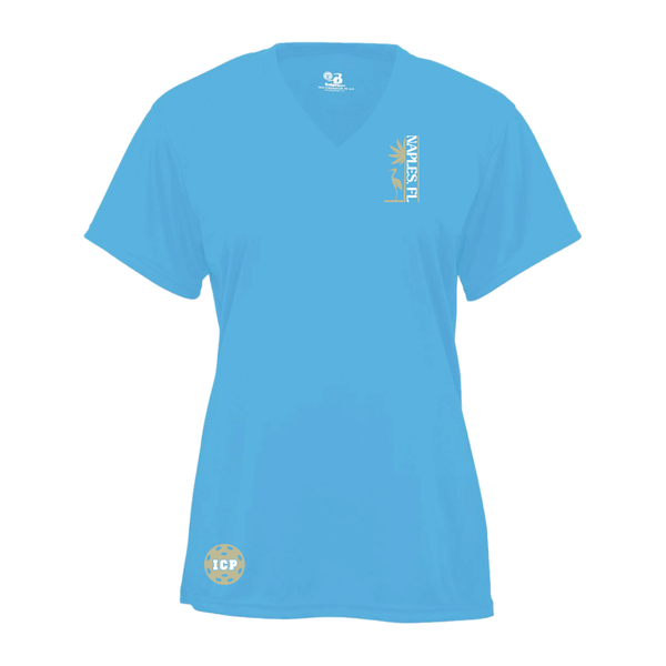Isles Pickleball Ladies Short Sleeve V-Neck Shirt 2025 Logo - Carolina Blue