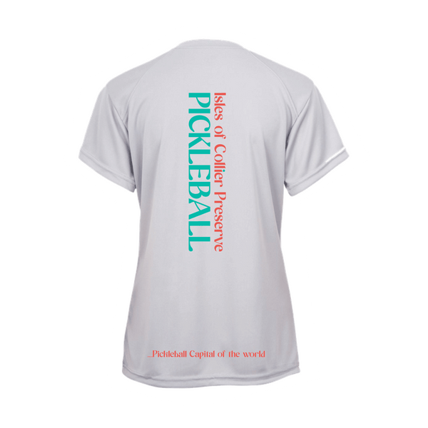 Isles Pickleball Ladies Short Sleeve V-Neck Shirt 2025 Logo - Silver