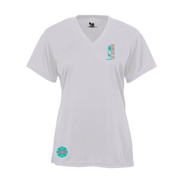 Isles Pickleball Ladies Short Sleeve V-Neck Shirt 2025 Logo - Silver
