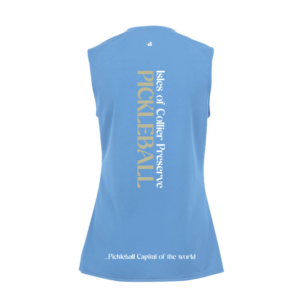 Isles Pickleball Ladies Sleeveless Tank V-Neck Shirt 2025 Logo - Carolina Blue