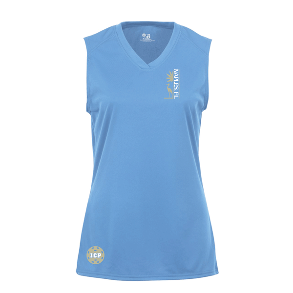 Isles Pickleball Ladies Sleeveless Tank V-Neck Shirt 2025 Logo - Carolina Blue