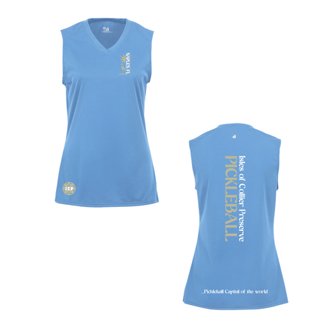 Isles Pickleball Ladies Sleeveless Tank V-Neck Shirt 2025 Logo - Carolina Blue