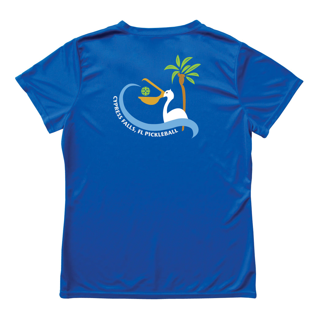 Cypress Falls Pelican Design Ladies Performance V-Neck T-Shirt