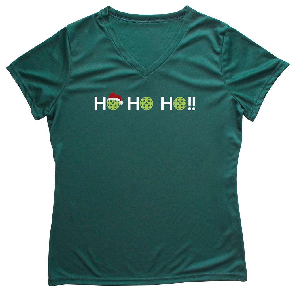 HO HO HO!! Ladies Pickleball Christmas T-Shirt - Performance Dri-Fit