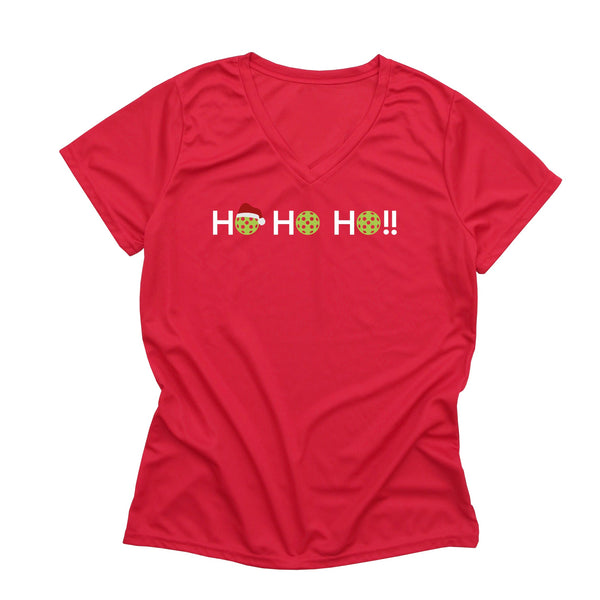 HO HO HO!! Ladies Pickleball Christmas T-Shirt - Performance Dri-Fit