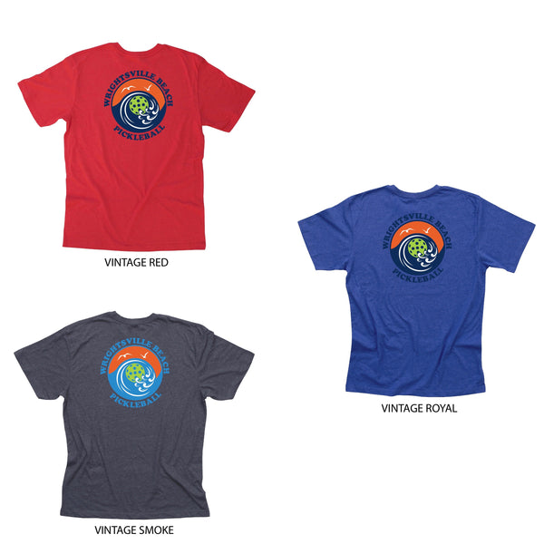Wrightsville Beach Pickleball Men's Vintage Casual Cotton Blend T-Shirt - Front Chest AND Back Logo