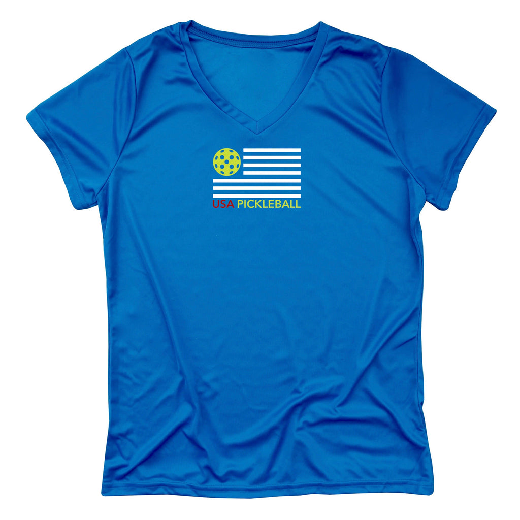 Ladies Pickleball USA Flag T-Shirt - Dri-Fit Performance T-Shirt