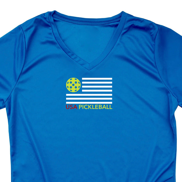 Ladies Pickleball USA Flag T-Shirt - Dri-Fit Performance T-Shirt