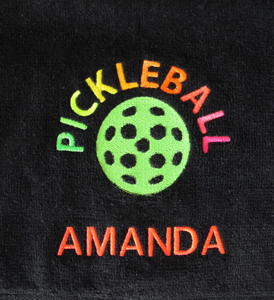 Black Pickleball Embroidered Towel