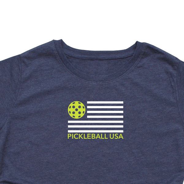 Ladies Pickleball USA Flag T-Shirt - Vintage Casual Cotton Blend