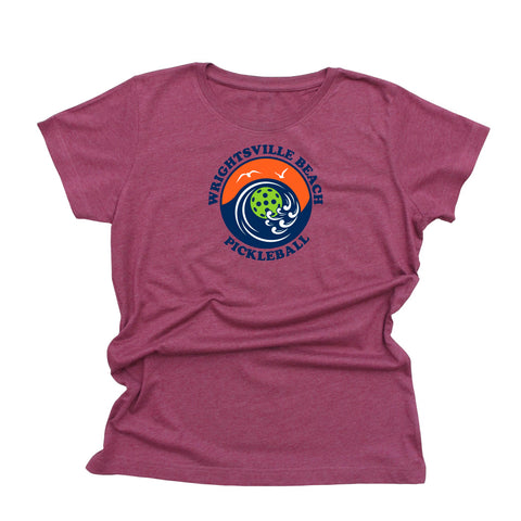 Wrightsville Beach Pickleball Ladies Vintage Casual Cotton Blend T-Shirt - Front Logo