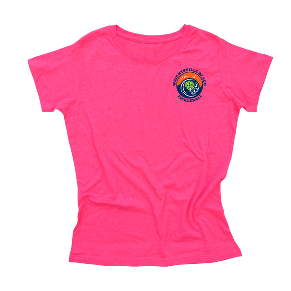 Wrightsville Beach Pickleball Ladies Vintage Casual Cotton Blend T-Shirt - Front Chest Logo