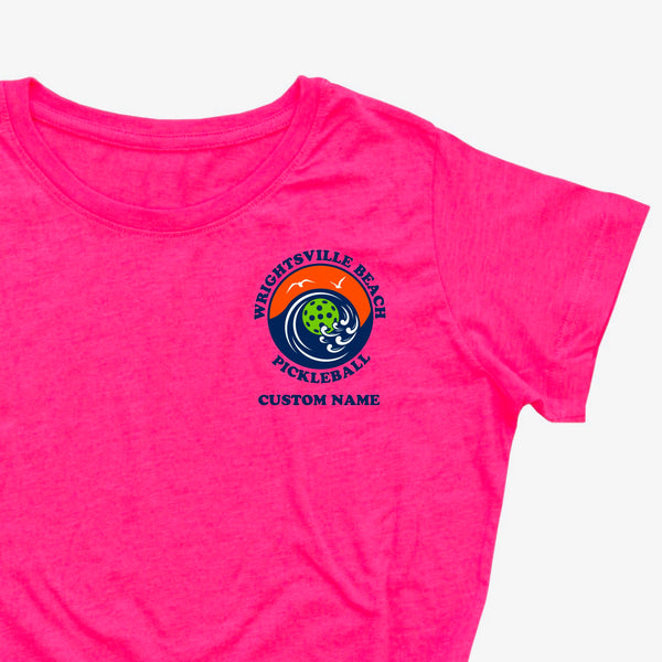 Wrightsville Beach Pickleball Ladies Vintage Casual Cotton Blend T-Shirt - Front Chest AND Back Logo
