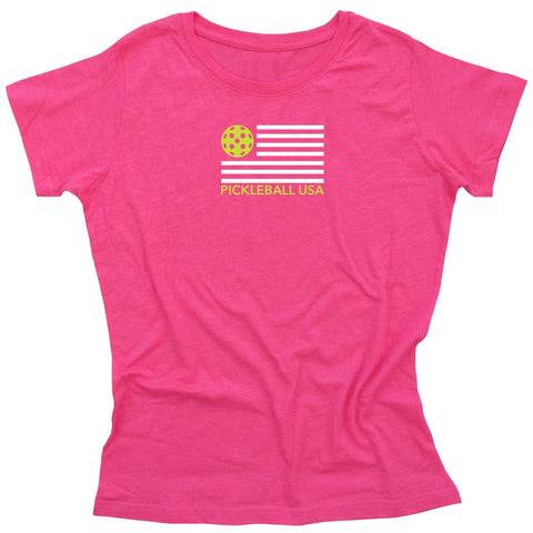 Ladies Pickleball USA Flag T-Shirt - Vintage Casual Cotton Blend